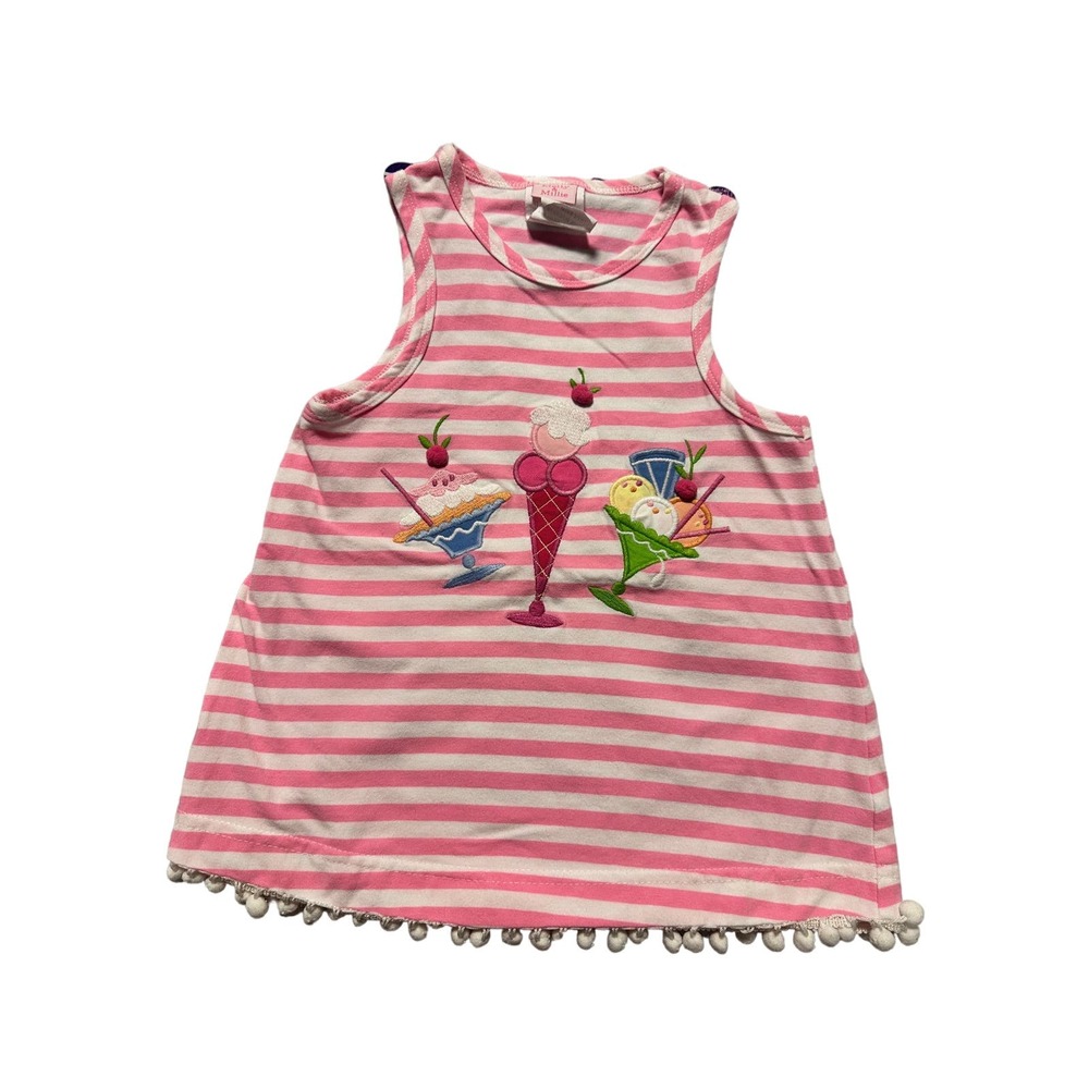 Molly & Millie Pink Striped Appliqué Ice Cream Tank Top Summer 2T